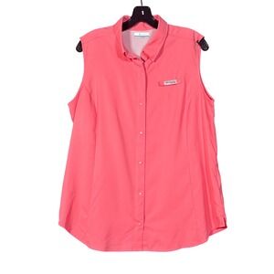 Columbia PFG Womens XL Sleeveless Fishing Shirt Coral Pink Vented Button Down